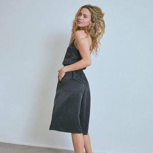 Lunya NEW Washable Silk Wide Crop Leg Pant Set XS Black